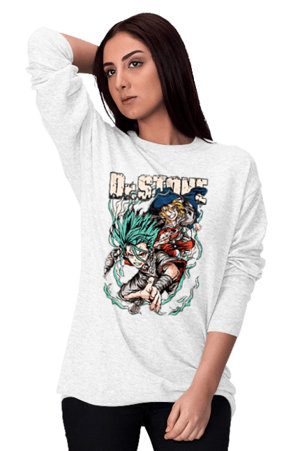 Women's sweatshirt with prints Dr. Stone Senku and Ryuusui. Anime, dr. stone, ishigami, manga, ryuusui, ryuusui nanami, senku, senku ishigami. 2070702