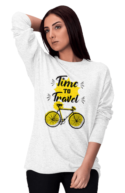 Світшот жіночий з принтом "Час Подорожей, Велосипед". Велосипед, подорожувати, час. 2070702