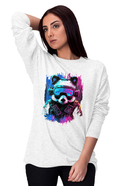 Світшот жіночий з принтом "Панда в VR шолом". Віртуальна реальність, гік, панда, персонаж, шолом. 2070702