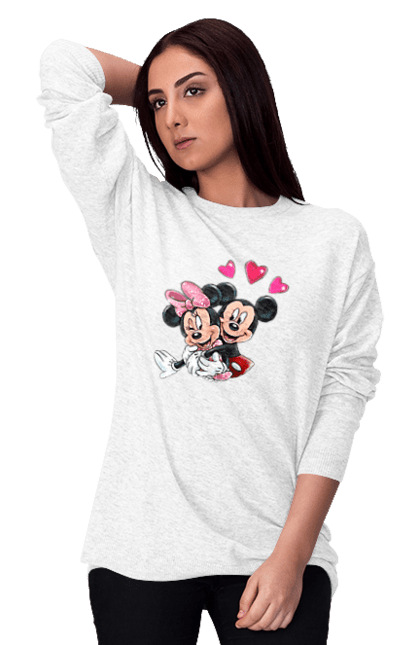 Свитшот женский с принтом Микки Маус и Минни Маус. Mickey mouse, minnie mouse, дисней, микки, микки маус, минни маус, мультфильм. 2070702