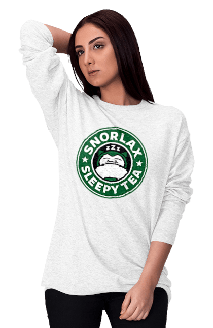 Світшот жіночий з принтом "Starbucks Снорлакс". Кава, логотип, покемон, снорлакс, старбакс, чай. CustomPrint.market