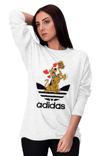 Світшот жіночий з принтом "Adidas Скубі Ду". Adidas, scooby doo, scooby-doo, адідас, мультсеріал, серіал, скубі ду, скубі-ду, собака. 2070702