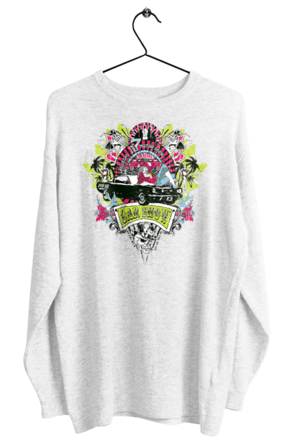 Світшот жіночий з принтом "Автомобільне Шоу, Літо". Автомобіль, гроші, карти, пальма, шоу. 2070702