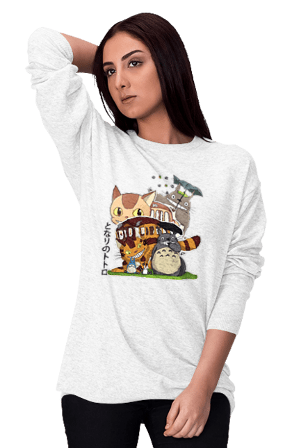 Women's sweatshirt with prints Totoro. Adventures, anime, comedy drama, fantasy, film, my neighbor totoro, tv series. 2070702