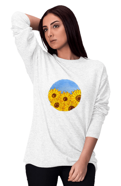 Світшот жіночий з принтом "Соняшники". Війна, квіти, прапор, соняшники, україна. CustomPrint.market