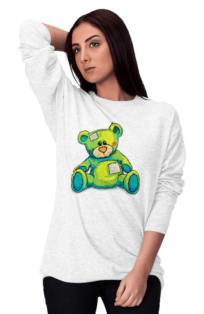 Women's sweatshirt with prints Teddy bear. Animal, bear, gift, kisses, old, patches, teddy, teddy bear, toy, vintage. 2070702