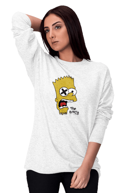 Свитшот женский с принтом Барт Симпсон. Bart, барт, мультфильм, сериал, симпсон. 2070702