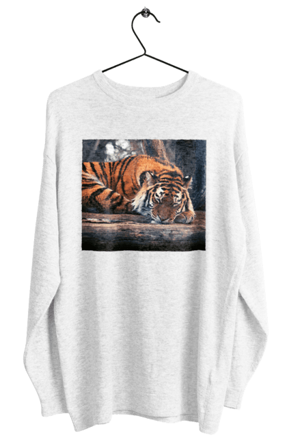 Світшот жіночий з принтом "Спящий тигр". Tiger, спящий, тигр, футболка біла, футболка з тигром. CustomPrint.market