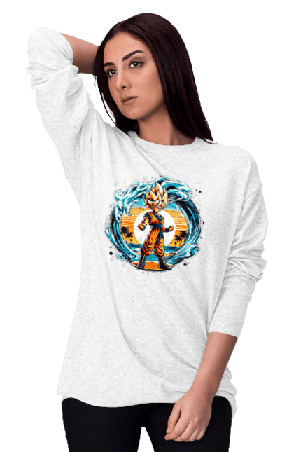 Women's sweatshirt with prints Dragon Ball Son Goku. Anime, dragon ball, goku, manga, son goku, tv series. 2070702