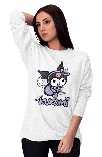 Women's sweatshirt with prints Hello Kitty Kuromi. Anime, character, hello kitty, kuromi, my melody, sanrio. 2070702