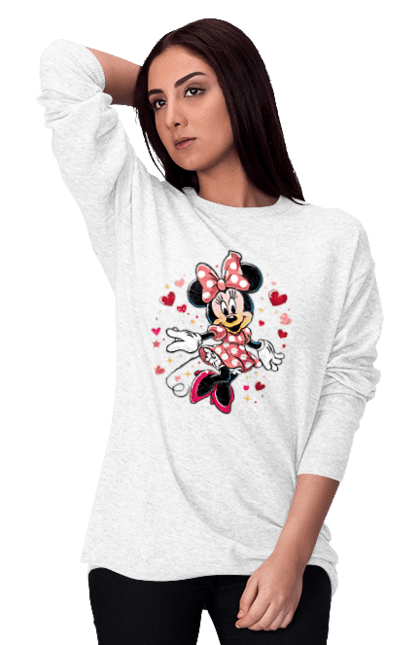 Світшот жіночий з принтом "Мінні Маус". Mickey mouse, minnie mouse, дісней, для дівчат, міккі, міккі маус, мінні маус, мультфільм. 2070702