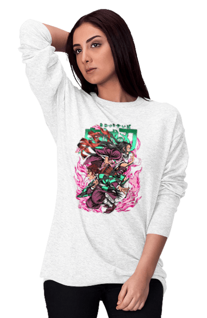 Women's sweatshirt with prints Demon Slayer Tanjiro. Anime, demon slayer, kamado tanjiro, manga, tanjiro. 2070702