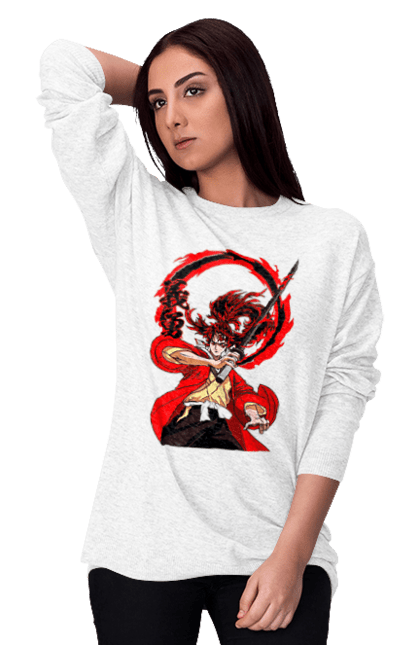 Women's sweatshirt with prints Demon Slayer Yoriichi Tsugikuni. Anime, demon slayer, manga, tsugikuni, yoriichi, yoriichi tsugikuni. 2070702