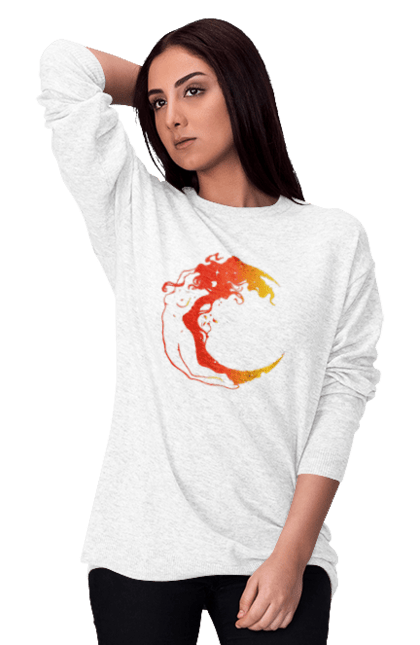 Women`s sweatshirt with prints Moon girl. Cosmic, girl, moon, space, stars. 2070702
