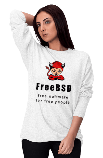 Світшот жіночий з принтом "Freebsd Для Вільних". Bsd, freebsd, unix, адміністратор, айті, айтішник, безкоштовна, безкоштовно, бестія, вільна, демон, демонесса, доступність, незалежність, операційна система, ос, програміст, програмне забезпечення, свобода, сисадмін, система, системний адміністратор, софт, текст, червоний, чорний. 2070702