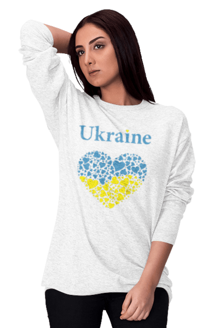 Світшот жіночий з принтом "Ukraine Heart". Прапор, серце, україна. 2070702