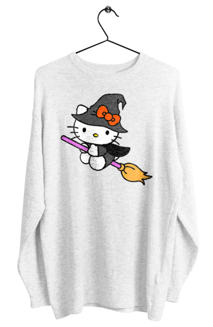 Women's sweatshirt with prints Hello Kitty Halloween. Brand, cat, character, halloween, hello kitty, kitten, kitty, witch. 2070702