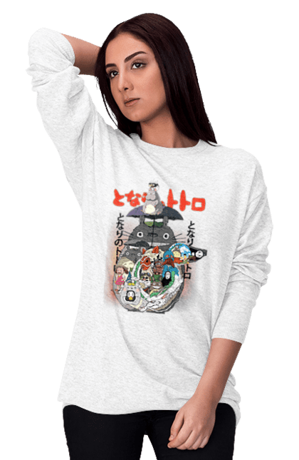 Women's sweatshirt with prints Totoro. Adventures, anime, comedy drama, fantasy, film, my neighbor totoro, tv series. 2070702