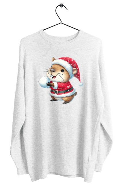 Women's sweatshirt with prints Capybara playing snowballs. Animal, capybara, christmas, christmas capybara, game, gift, holiday, new year, santa, snowballs. 2070702