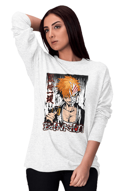 Світшот жіночий з принтом "Бліч Куросакі Ічіґо". Anime, bleach, ichigo kurosaki, manga, аніме, бліч, ічіго, куросакі ічіґо, манга. 2070702