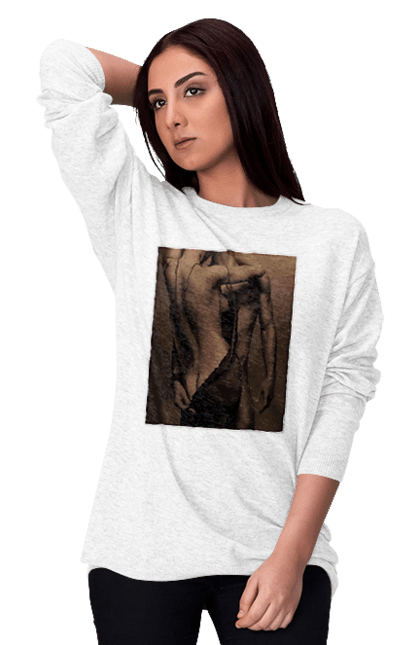 Women`s sweatshirt with prints Intrigue. Delight, intrigue, love, man and woman, reciprocity, sex. 2070702