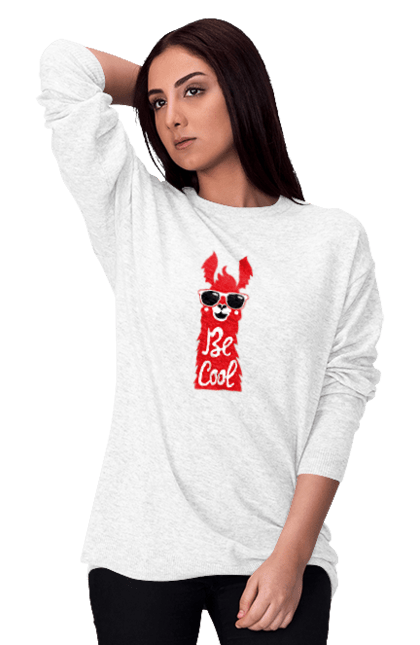 Women`s sweatshirt with prints Cool llama. Animals, cool, glasses, lama. 2070702