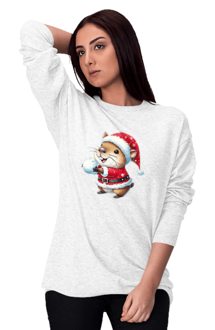 Women's sweatshirt with prints Capybara playing snowballs. Animal, capybara, christmas, christmas capybara, game, gift, holiday, new year, santa, snowballs. 2070702