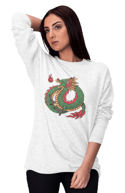 Women's sweatshirt with prints The Dragon. Animal, chinese dragon, dragon, green dragon, symbol. 2070702