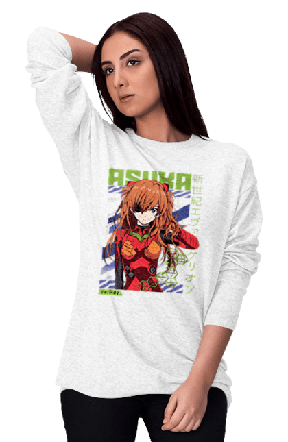 Women's sweatshirt with prints Evangelion Asuka. Anime, asuka, asuka langley sorry, eva 02, evangelion, eve, kaoru, manga, ray, shinji. 2070702