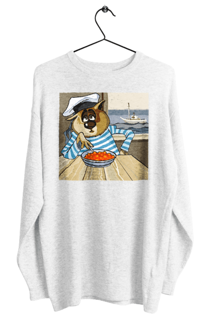 Світшот жіночий з принтом "Кот Моряк, На Кораблі Їсть Червону Ікру". Ікра, кіт, корабель, моряк. 2070702