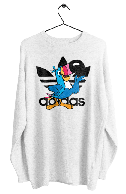 Свитшот женский с принтом Adidas Тукан Сэм. Adidas, froot loops, toucan sam, адидас, москот, тукан сэм. 2070702