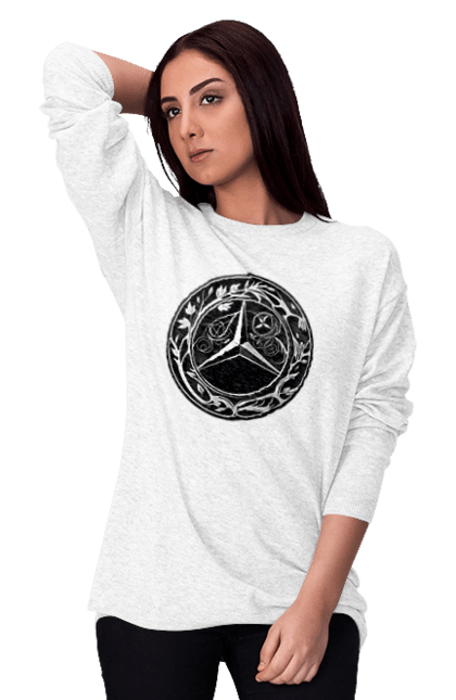 Світшот жіночий з принтом "Mercedes Benz Лого Арт". Авто, автомобіль, логотип мерседес, машини, мерс, мерседес. 2070702