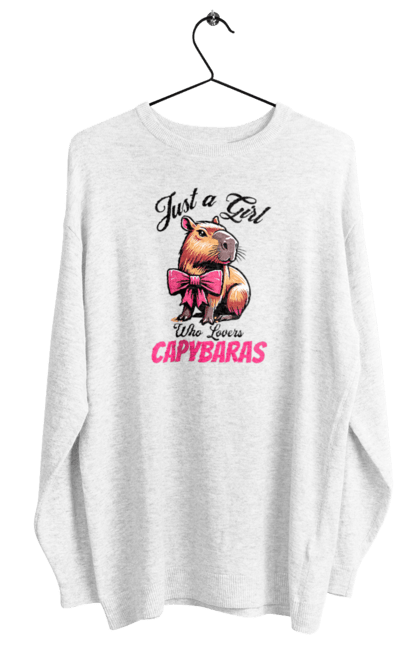 Women's sweatshirt with prints Capybara. Animal, bow, capybara, pink, rodent. 2070702