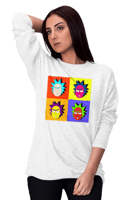 Women's sweatshirt with prints Rick and Morty. Adventures, black humor, cartoon, pop art, rick, rick and morty, sci-fi, tragicomedy. 2070702