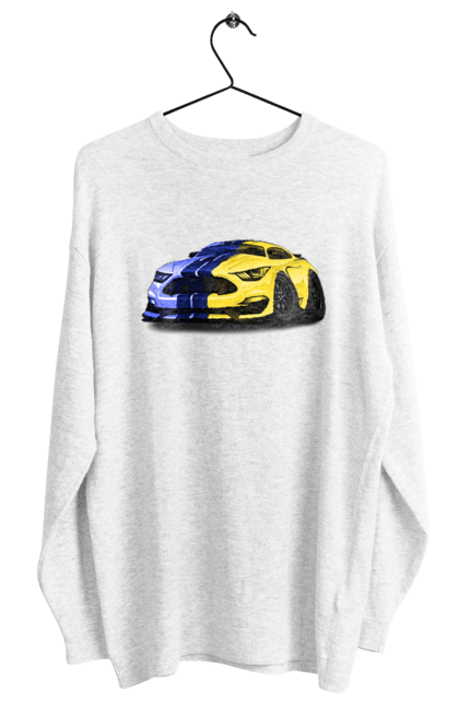 Світшот жіночий з принтом "Український мустанг". Жовто блакитне авто, кольори україни, машина, мустанг, суперкар, форд мустанг, шелбі. 2070702