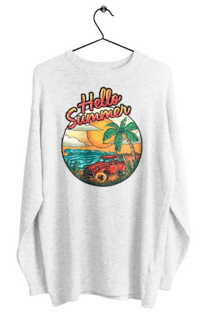 Women`s sweatshirt with prints Hello Summer, Car By The Sea. Beach, island, palm, summer. 2070702
