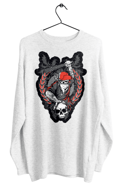 Women's sweatshirt with prints Skeleton with a bat. Bit, bones, cap, gang, nails, scull, skeleton, tattoo, teeth. 2070702