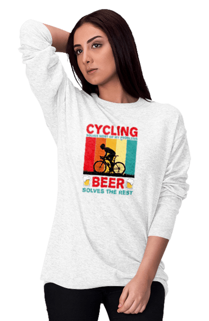 Світшот жіночий з принтом "Cycling Beer". Алкоголь, брутальні, велосипед, веселі, для спортсменів, літні, пиво, спорт, чоловічі. 2070702