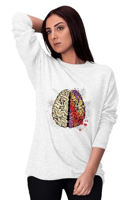 Світшот жіночий з принтом "Творчість та логіка". Бінарний, біткоїн, біткойн, валюта, гроші, крипто, наука, програміст, программист, творчество, техно, хакер, художник, цветной. 2070702