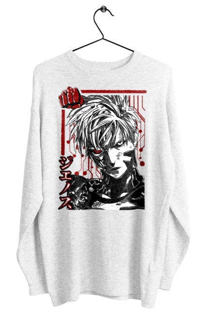 Women's sweatshirt with prints One Punch Man Genos. Anime, comedy, cyborg, demon, demon cyborg, genos, manga, one punch man, parody, superheroes. 2070702