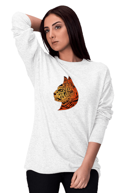 Світшот жіночий з принтом "Дика кішка 2". Абстрактно, авторский, декоративный, дизайн, дикая, емблема, кошка, креативный, леопард, оригинальный, стильный, футболки, яркий. CustomPrint.market
