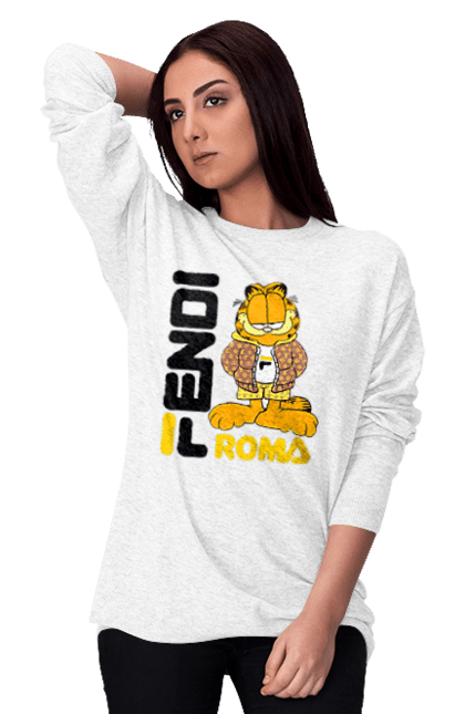 Світшот жіночий з принтом "Fendi Гарфілд". Fendi, garfield, бренд, будинок моди, гарфілд, італія, люкс, мода, сумка, фенді. 2070702