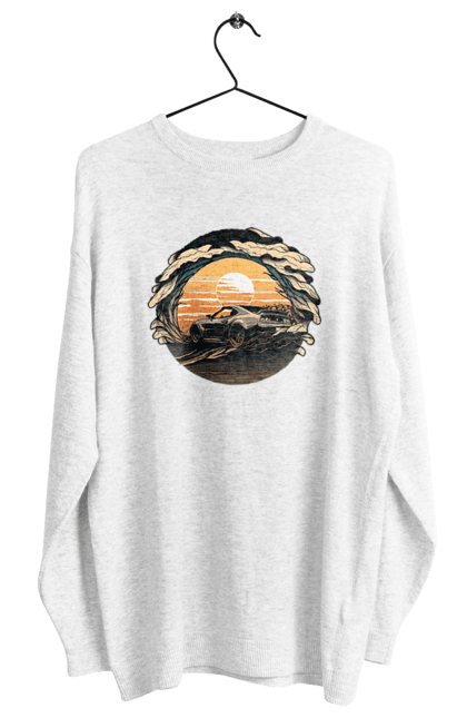 Світшот жіночий з принтом "Додж на заході сонця". Авто, автомобіль, додж, машина, машини. 2070702