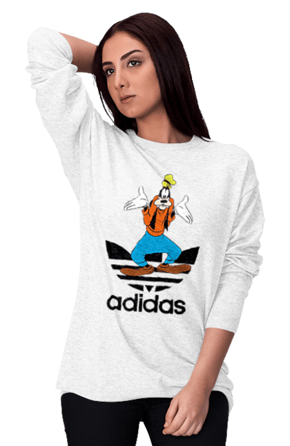 Свитшот женский с принтом Adidas Гуфи. Adidas, goofy, адидас, гуфи, мультсериал, мультфильм, пес, собака. 2070702