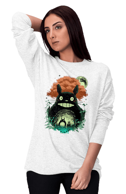 Women's sweatshirt with prints Totoro. Adventures, anime, comedy drama, fantasy, film, my neighbor totoro, tv series. 2070702