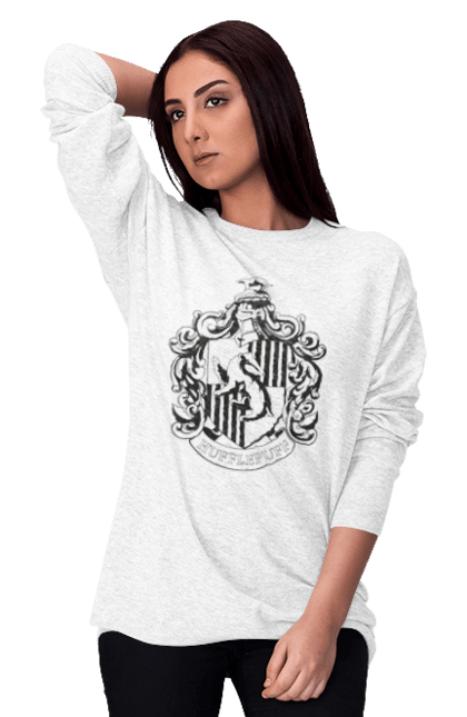 Women's sweatshirt with prints Harry Potter Hufflepuff. Faculty, franchise, harry potter, hogwarts, hufflepuff. 2070702