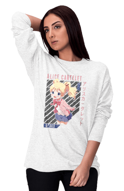 Свитшот женский с принтом Золотая мозаика Алиса Картелет. Alice cartelet, anime, kiniro mosaic, kinmoza, manga, алиса, алиса картелет, аниме, золотая мозаика, манга. 2070702