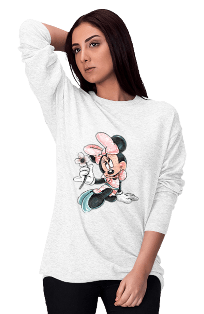 Women's sweatshirt with prints Minnie Mouse. Cartoon, disney, mickey, mickey mouse, minnie mouse. 2070702