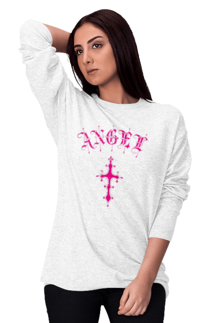 Women's sweatshirt with prints Logo Angel. Angel, cross, gothic, gothick style, logo, pink. 2070702