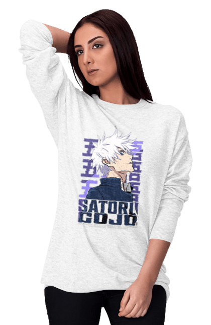 Women's sweatshirt with prints Jujutsu Kaisen Gojo. Anime, dark fantasy, gojo, jujutsu kaisen, magic battle, manga, mystic. 2070702